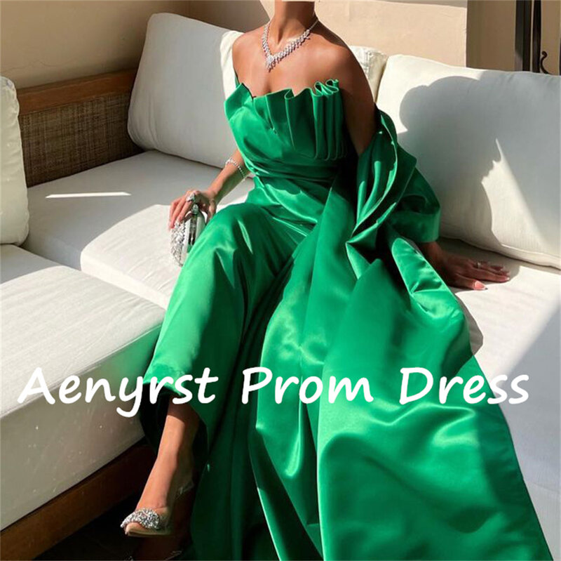 Aenryst Strapless Pleated Mermaid Evening Dresses Satin Sleeveless Cape Prom Dress Ankle Length Party Gown For Women Custom Made