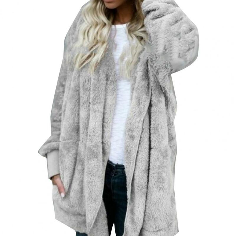 Mantel Berkerudung Wanita Musim Dingin Lengan Panjang Bulu Palsu Jaket Wanita untuk Pakaian Sehari-hari