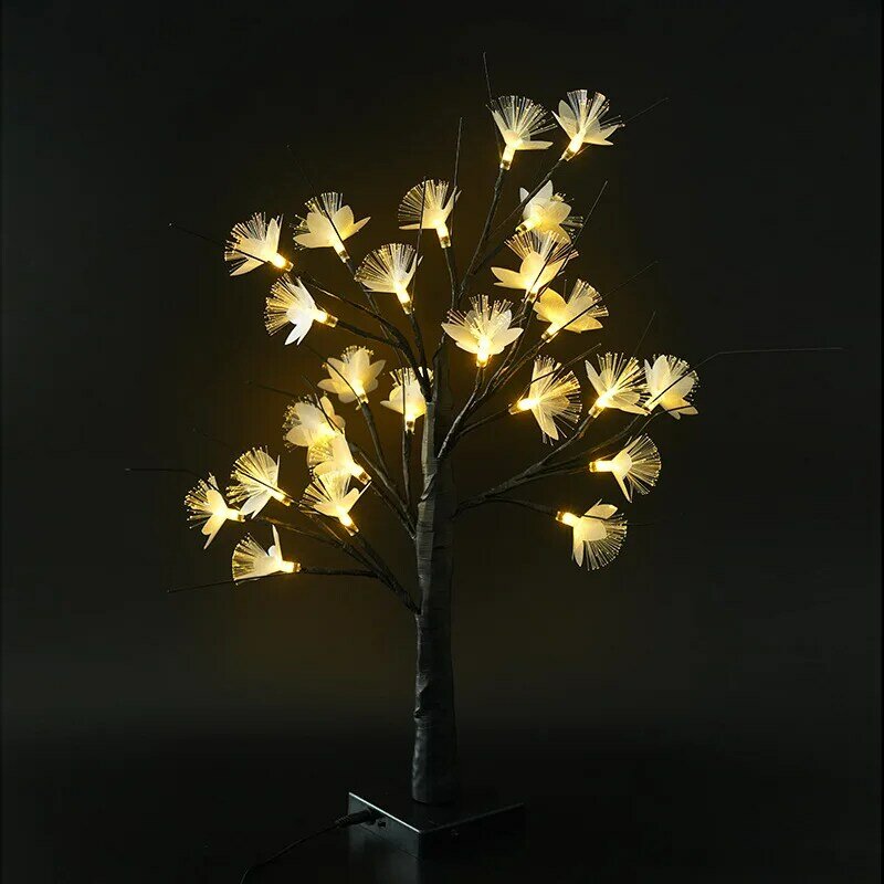 Novelty LED Table Lamp Optical Fiber Rose Flower Tree USB Night Lights Christmas Gift for Kids Room Lighting Home Decoration
