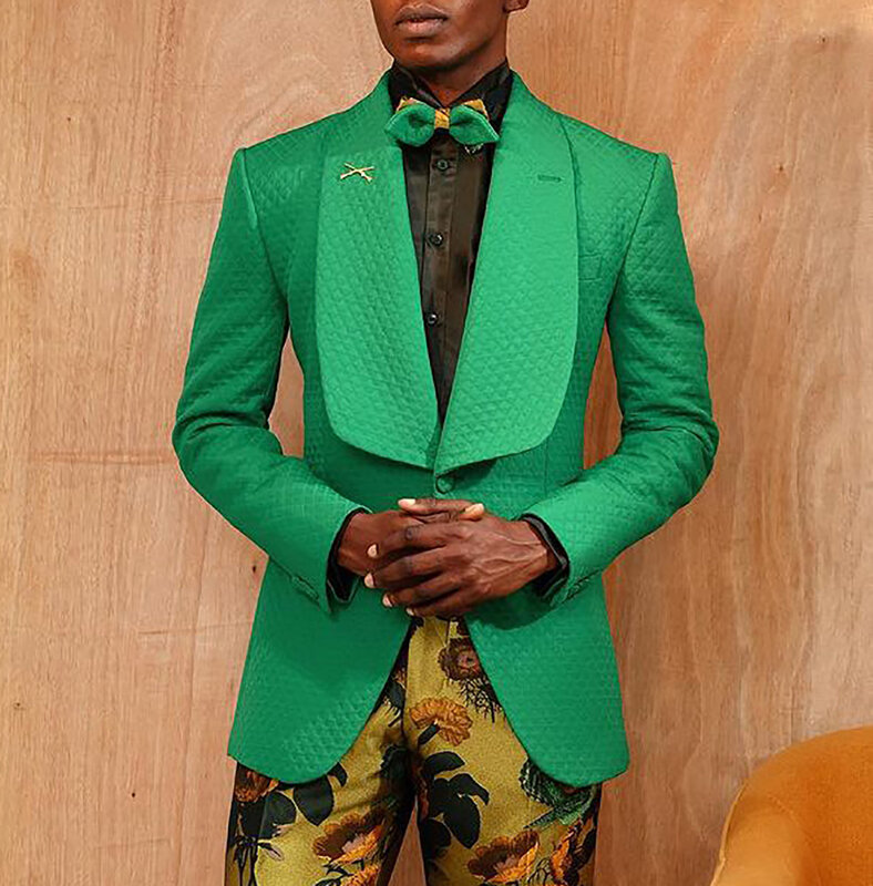 Green Mens Wedding Tuxedos Cotton Shwal Lapel Groomsmen Dinner Formal Business Blazer Costume Homme One Jacket