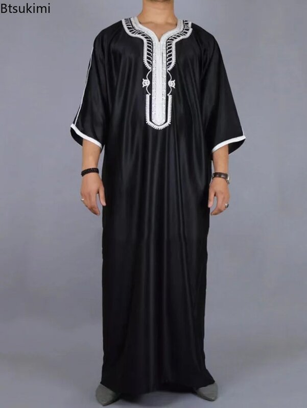Bordado longo de retalhos Abayas para homens, Kaftan árabe saudita, Jubba Thobe masculino, Abaya islâmica, moda muçulmana, novo, 2024