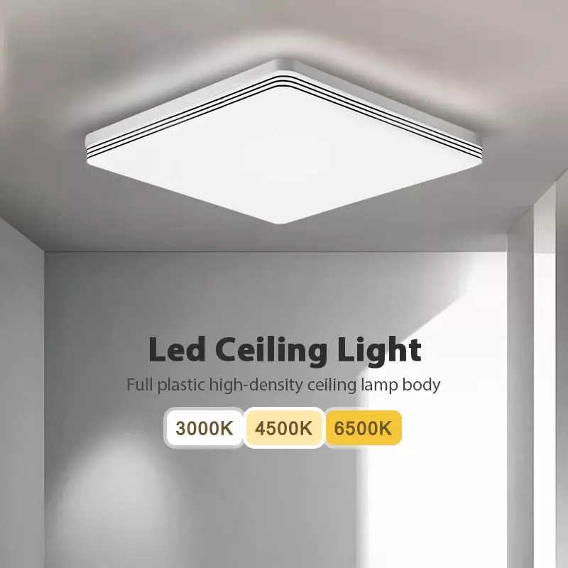 Luz de techo LED cuadrada para sala de estar, pasillo, comedor, dormitorio, baño, iluminación de decoración del hogar, 18W, 24W, 48W