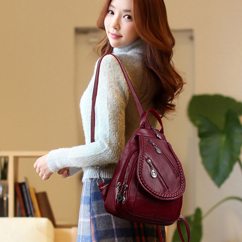 Mode Rucksack Frauen einfarbig Reise rucksack koreanische Pu weiches Leder Mode lässig