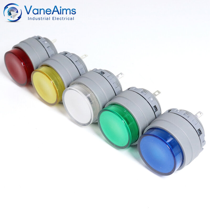 Lâmpada LED de sinal de energia plástica, pequena lâmpada piloto, luz indicadora, vermelho, branco, verde, azul, amarelo VaneAims, 22mm, 2Pin, FXB-SPB1, 12V, 24V