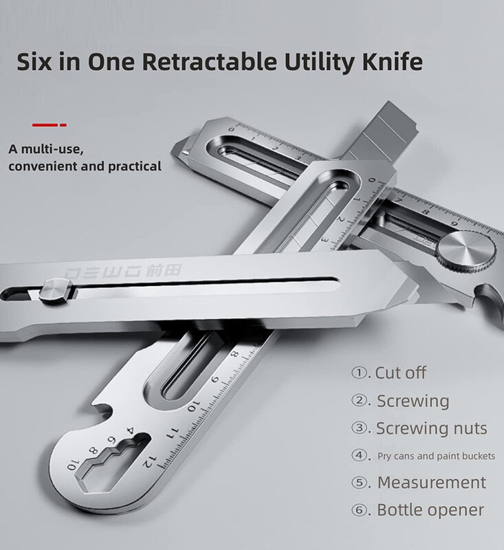 Cuchillo de bolsillo retráctil 6 en 1, cortador de caja resistente de acero inoxidable de 18mm, multifunción, suministros para Unboxing