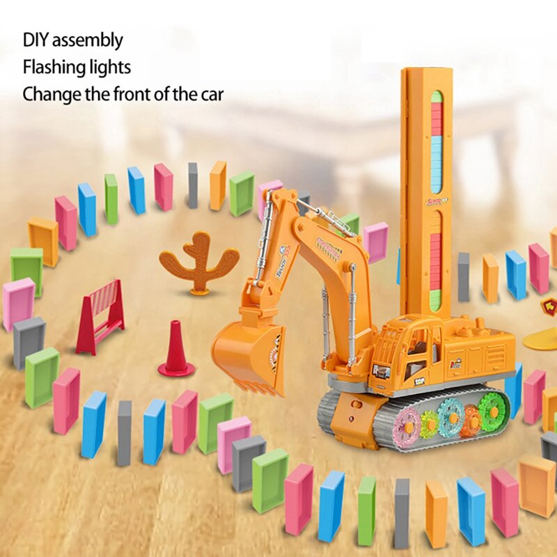 Juego de bloques de excavadora eléctrica dominó, juguetes para niños y niñas de 3 años y más, regalos creativos para niños