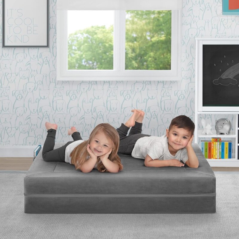 Sofá Modular de espuma para niños pequeños, tumbona abatible con 2 otomanas, muebles grises
