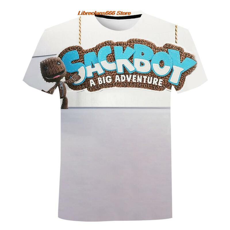 Verão engraçado sackboy pouco grande planeta anime jogo 3d t camisa moda crianças casual camiseta menino menina unisex tshirt crianças topos