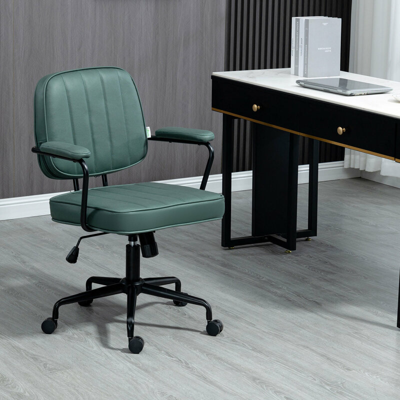 Sedia da ufficio in vinile verde regolabile in altezza e inclinazione con un Design ergonomico confortevole e schienale in rete traspirante
