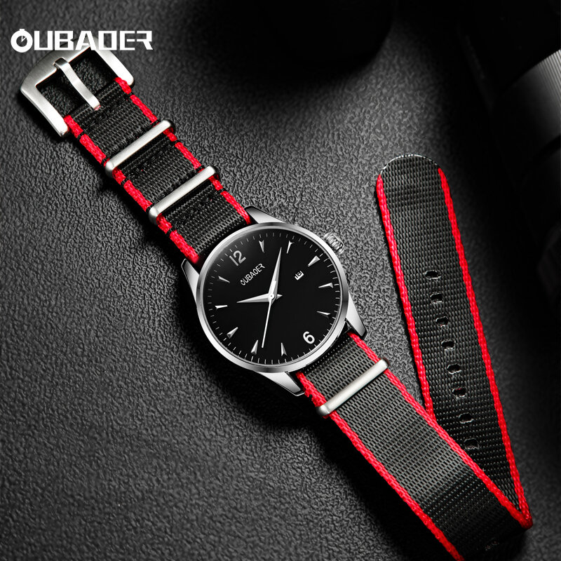 Oubaoer 크리에이티브 나일론 시리즈 비즈니스, 고급 쿼츠 무브먼트, 방수 나일론 손목 시계, 남성용 쿼츠 시계, 신제품