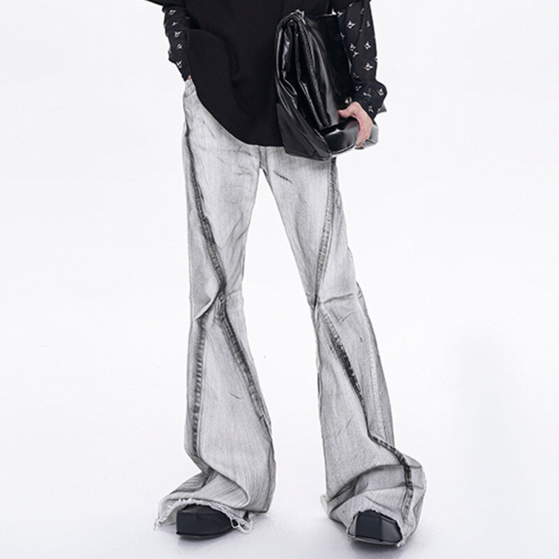Джинсы FEWQ мужские в стиле ретро, нишевые дизайнерские штаны в американском стиле граффити, винтажные брюки с колокольчиками в стиле Хай-стрит, 24X9094, лето 2024