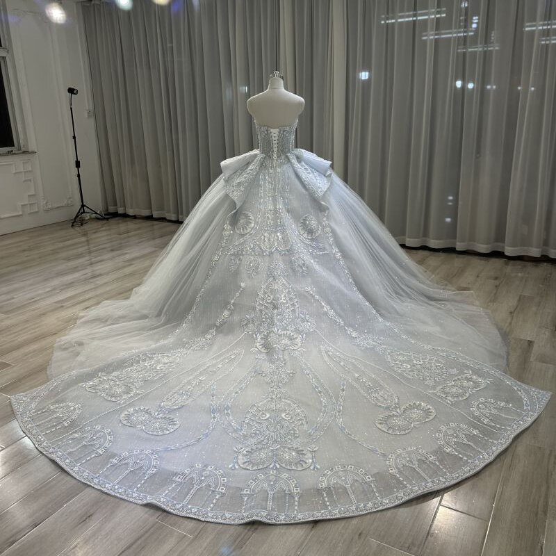 High quality gray-blue wedding dress 2023 hot selling bride beaded main wedding dress