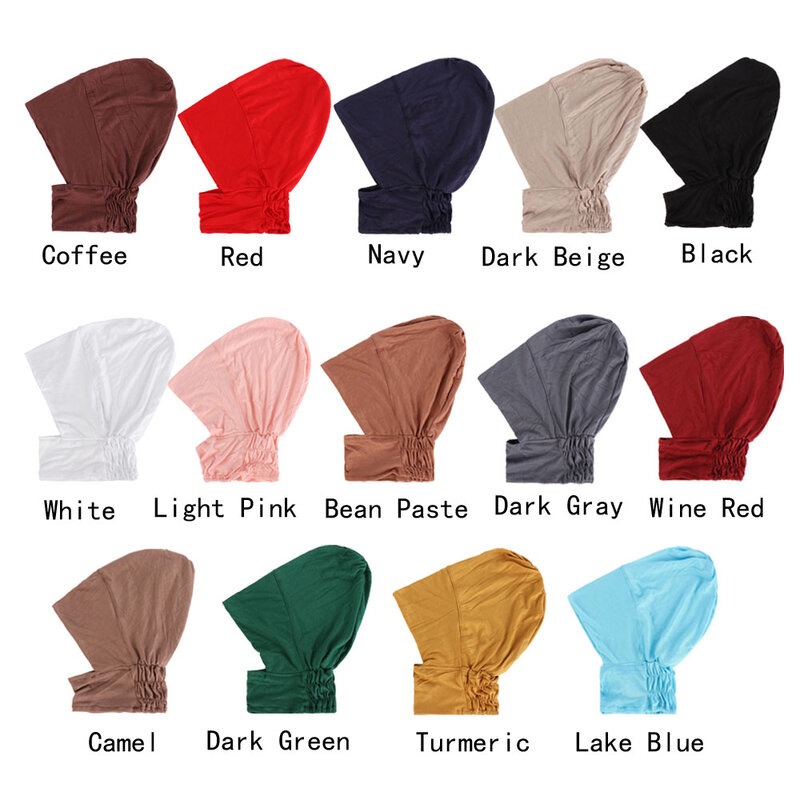 Màu Trơn Nữ Hồi Giáo Dưới Khăn Hồi Giáo Hijab Mũ Xương Nắp Kiềng Chủ Đề Bandanas Nắp Dưới Mũ Mềm Mại Bên Trong Nắp Full bao Da Băng Đô Cài Tóc Turban Gọng
