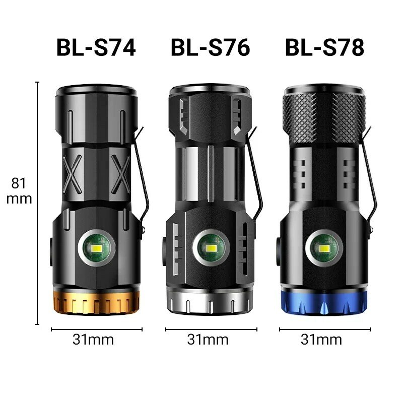 High Power LED Flashlight Mini Portable USB Rechargeable Torch Outdoor Camping Fishing Lantern with Side Lights and Tail Magnet