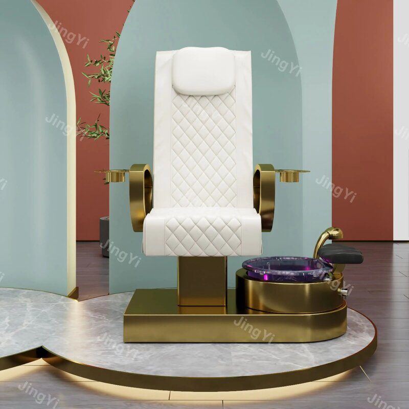 Cena fabryczna profesjonalna luksusowa wyposażenie do salonu kosmetycznego stopa spa biała fotel do manicure złota baza krzesło do pedicure dla salon paznokci