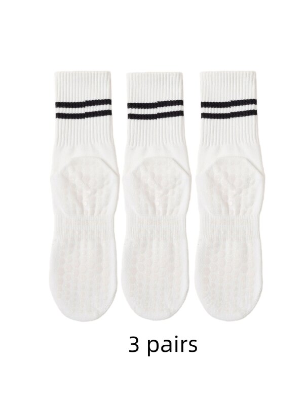 Носки для йоги 3 пары, носки средней длины, носки из чистого хлопка, Нескользящие силиконовые носки для фитнеса, пилатеса, женские спортивные носки оптом