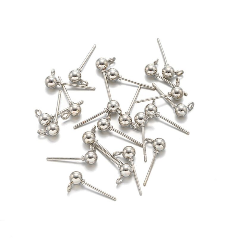 50Pcs 3 4 5mm Round Ball Stud Earring Post With Loop Fit For DIY Earrings Making Jewelry Supplies Findings Accessories Wholesale