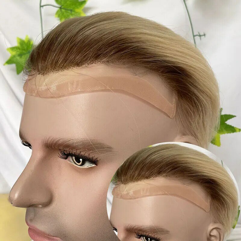 Peruki ze 100% ludzkich włosów Tupecik dla mężczyzn Tupecik męski Super cienka Mono Koronka z PU wokół Ombre Blond Kolor 10" x 8" Tupecik
