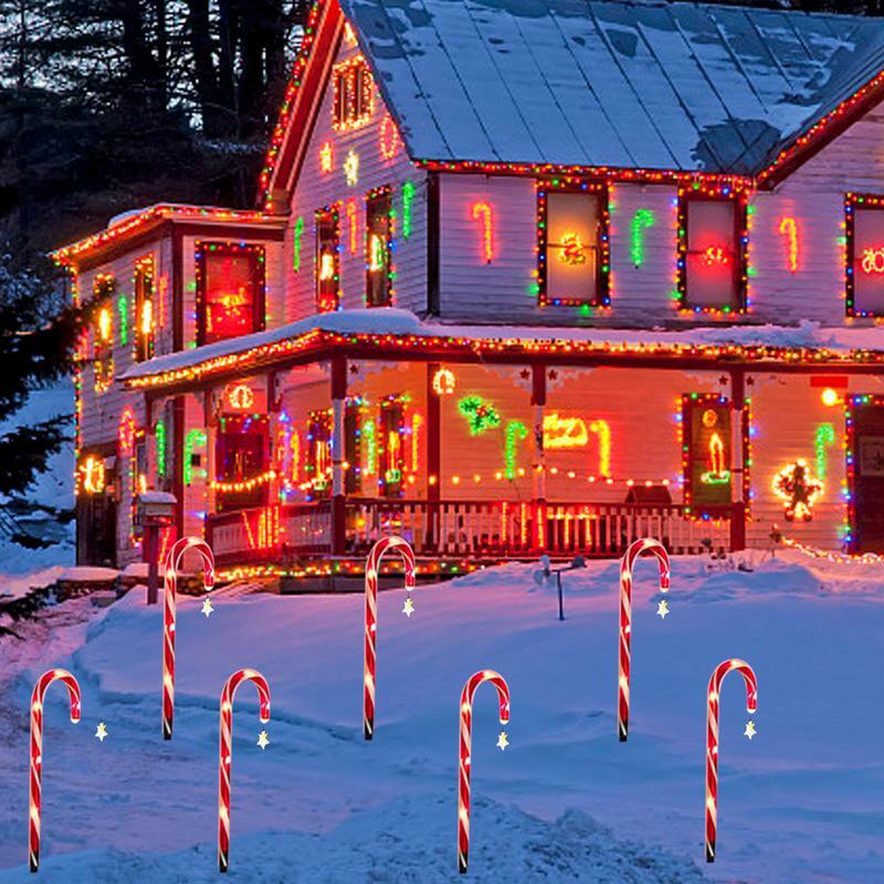 أضواء نجمة قصب الحلوى لعيد الميلاد ، أضواء حصة تعمل بالطاقة الشمسية ، علامة مسار في الهواء الطلق ، مصباح ، زينة عيد الميلاد ، 8 قطعة لكل مجموعة