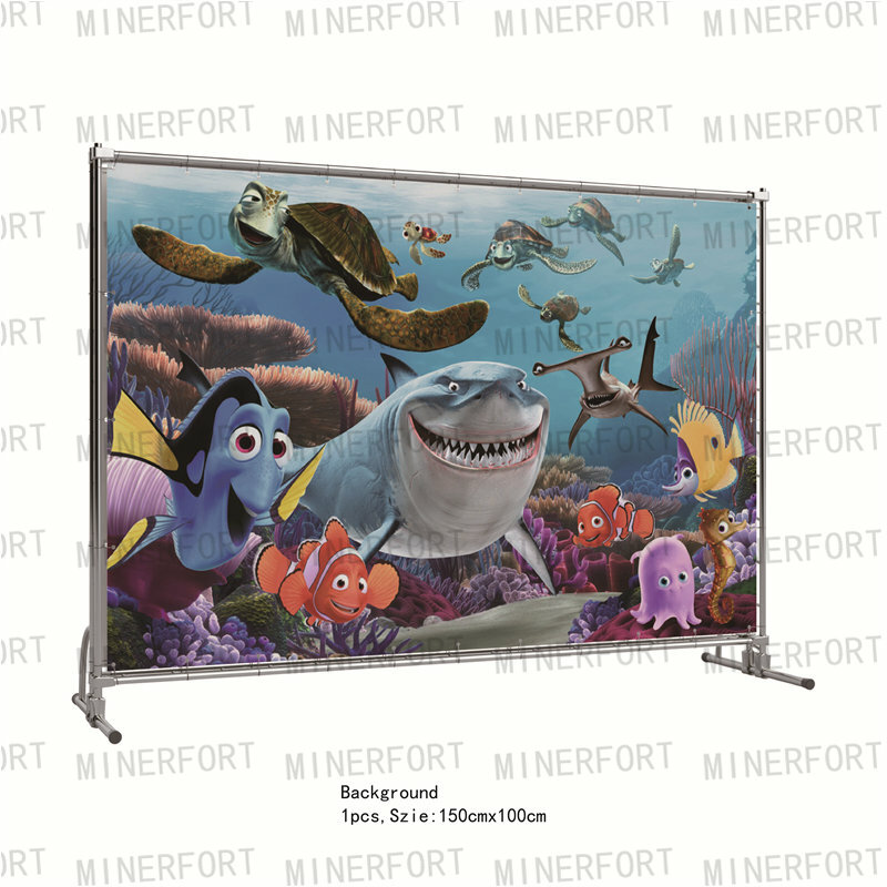 ภาพเคลื่อนไหว Finding Nemo วันเกิดตกแต่งพรรคงานเลี้ยงของเด็ก Finding Nemo บอลลูน Disposable Tableware แผ่นผ้ากันเปื้อน Swirls