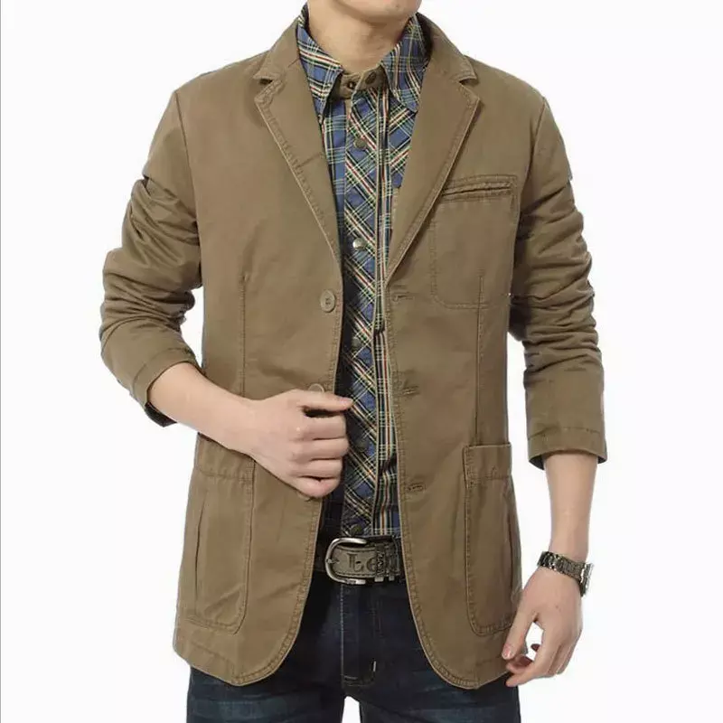 Jaqueta jeans de algodão casual masculina, casaco de luxo justo, blazer militar do exército, outwear de primavera e outono, 5XL