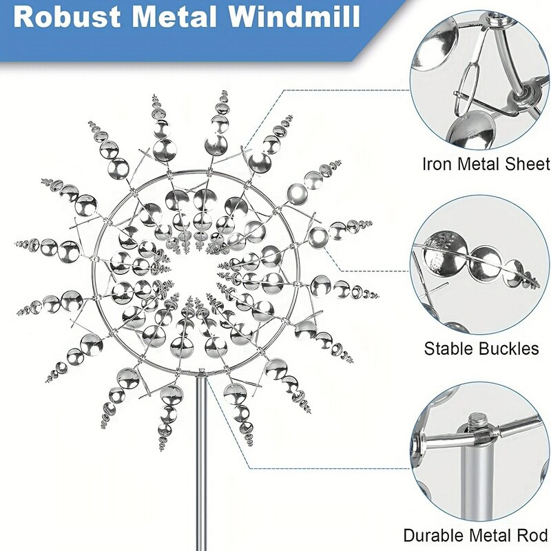 1 szt. magiczny metalowy wiatrak kinetyczny, łapacz wiatru, kreatywna dekoracja ogrodowa na dziedzińcu