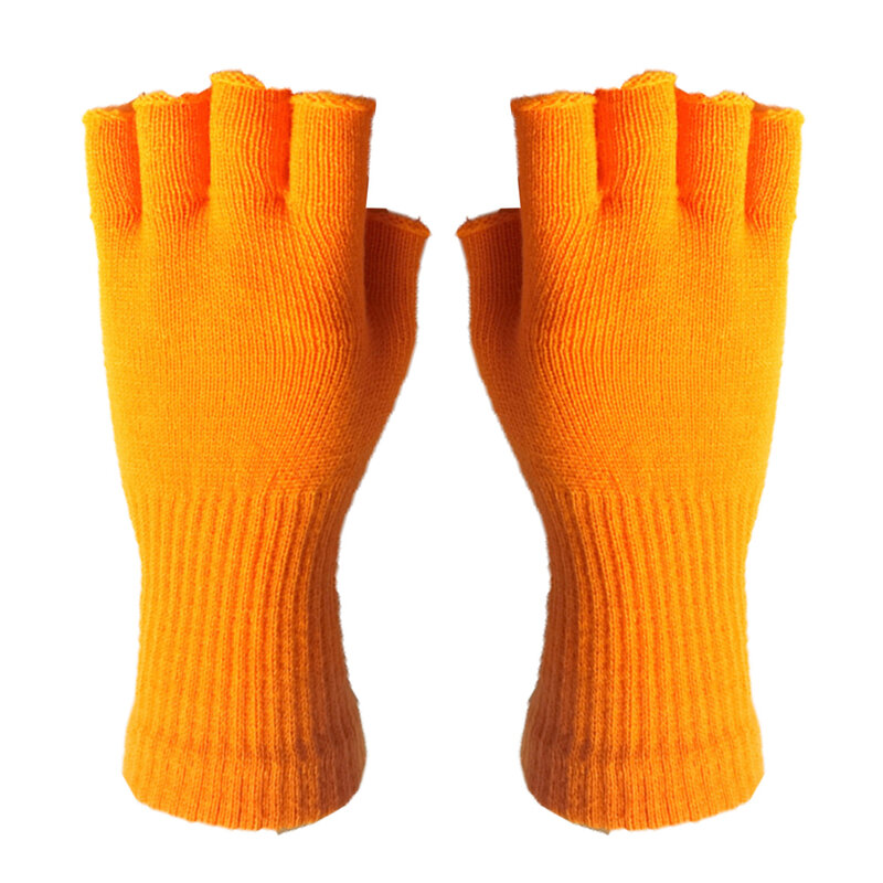 1Pair Half Finger Fingerless Gloves Men's And Women's Winter Warm Solid Color Knitted Half-finger Woolen Outdoor Mittens