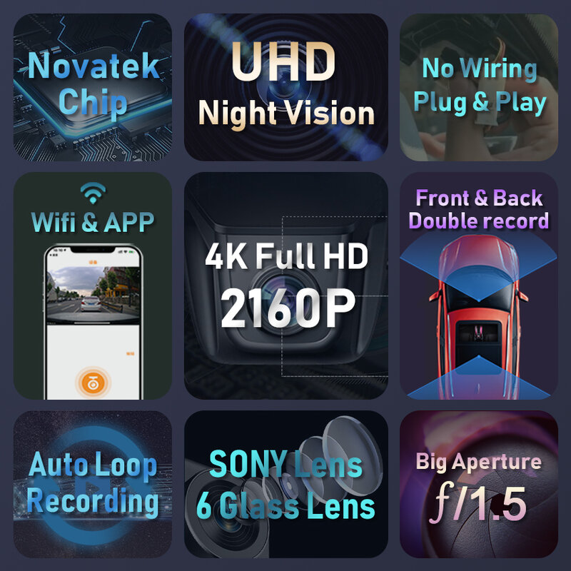 Caméra de tableau de bord UHD DVR Plug & Play 4K 2160P, enregistreur vidéo WiFi pour voiture Toyota Rav4 2018 – 2021 5e génération/Venza Harrier 2021 2022