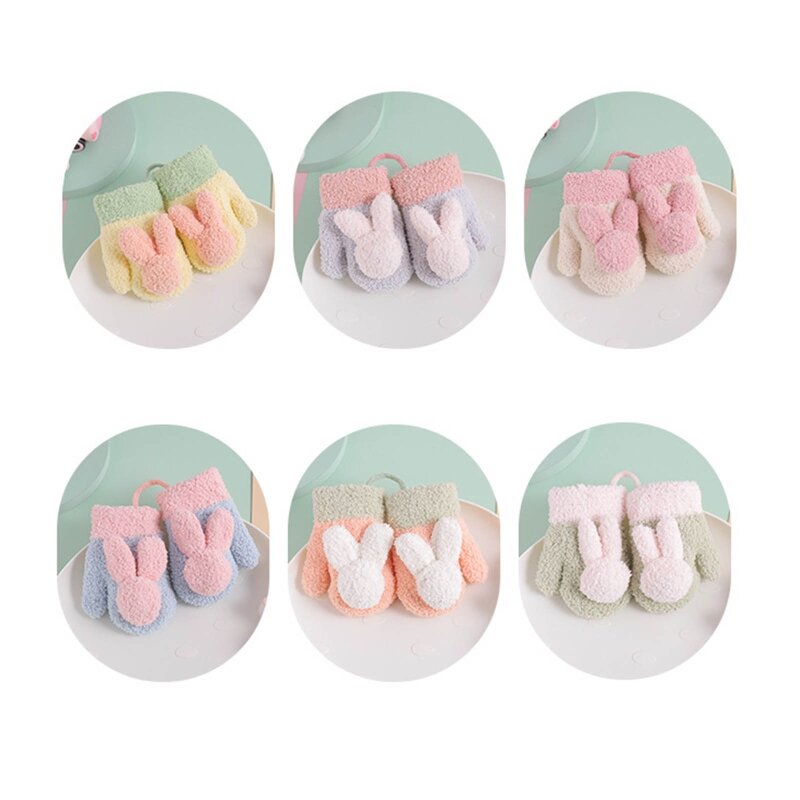 97BE Soft Plush Baby Gloves Cartoon for Cat Claw Thick Warm Newborn Gloves Knit Cotton Mittens for Kids Infant