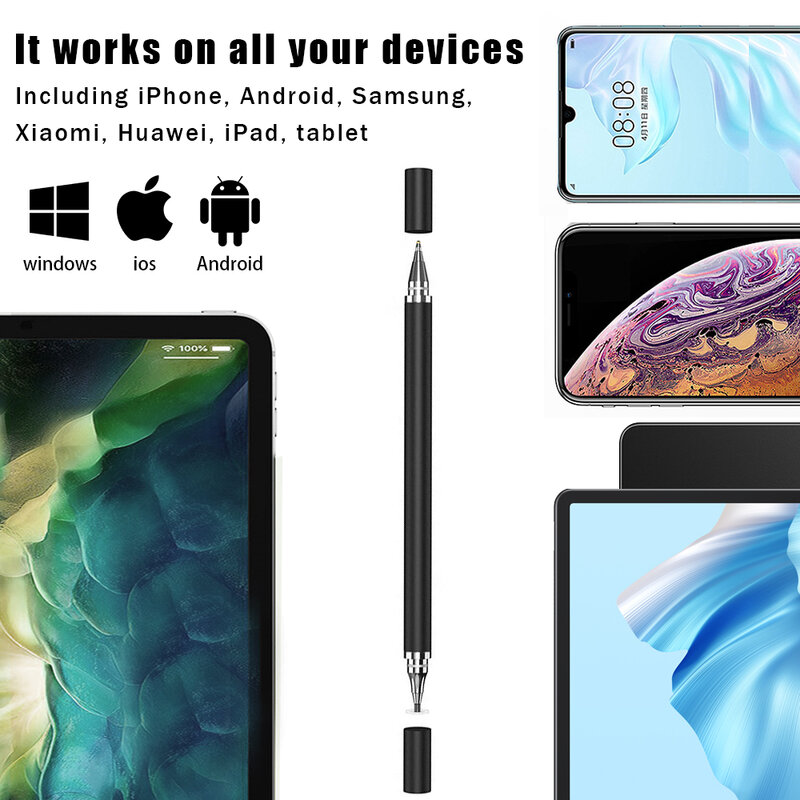 Stylet 2 en 1 pour téléphone portable, tablette, écran tactile, crayon à dessin, iPhone, Samsung, Android, universel