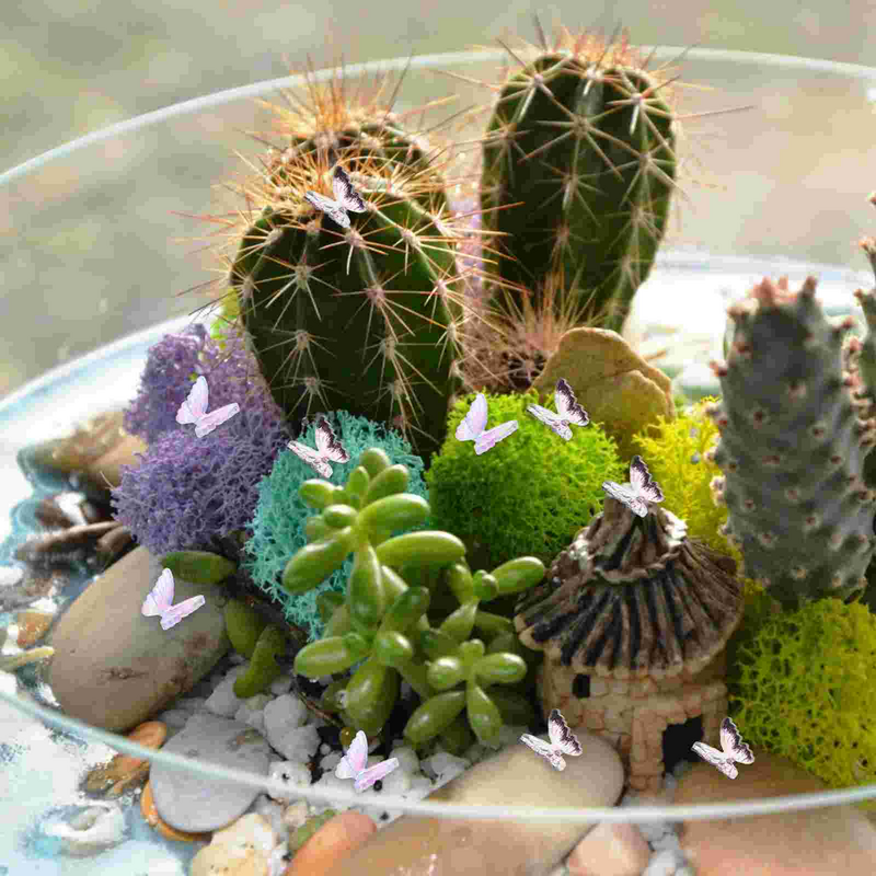 Minimariposas pequeñas de resina, figuritas en miniatura de casa, paisaje de musgo, decoraciones, 20 unidades