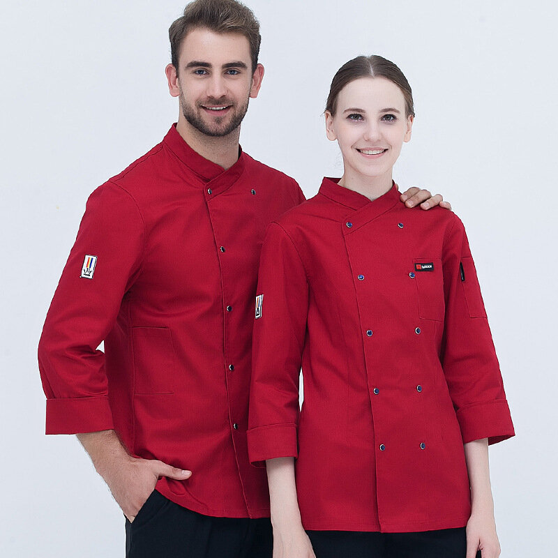 Camisa de Chef de manga larga para hombre y mujer, chaquetas de cocina para restaurante, ropa de trabajo de camarero, uniforme profesional, monos de panadería