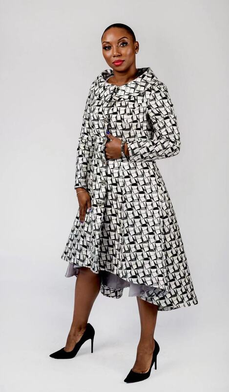 خياط مخزن أبيض وأسود رمادي الجاكار معطف فستان هايت نمط منخفض حجم كبير معطف الخياطة