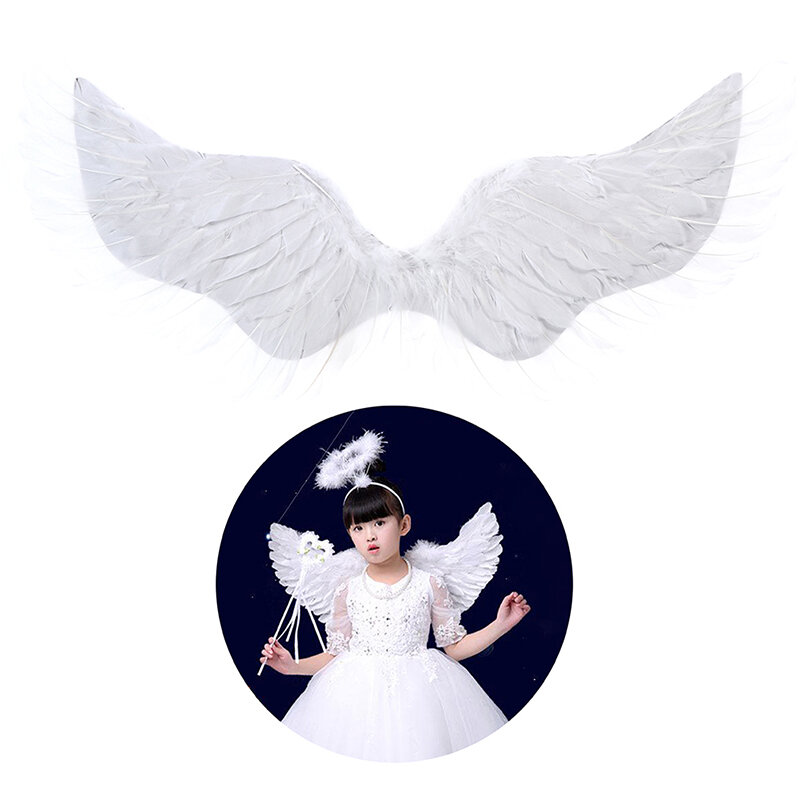 Dzieci impreza dla dorosłych połknąć białe skrzydła anioła z piór Halo magiczne różdżki Cosplay elastyczne paski ślub Halloween Boże Narodzenie urodziny