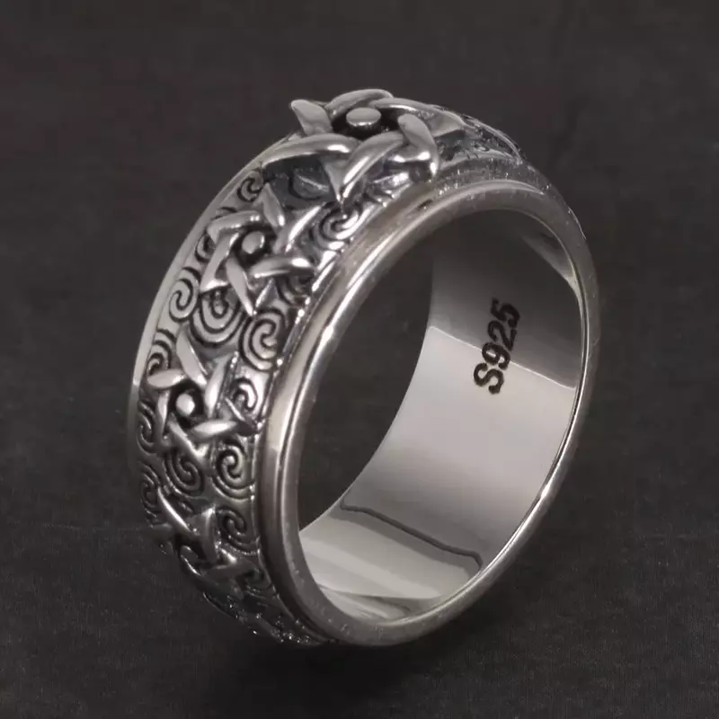 Mencheese S925 anello buddismo girevole in argento Sterling Vintage stella a sei punte da uomo nuvola di buon auspicio gioielli religiosi