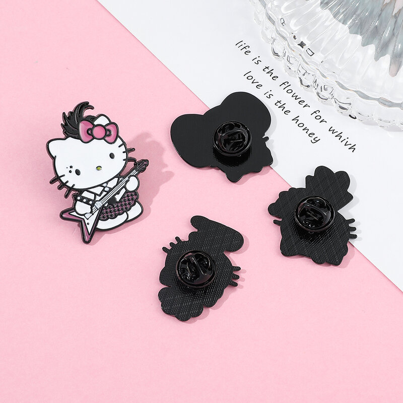 Sanrio-Kit de alfileres de solapa de gato para mujer, broches de esmalte para mochilas, accesorios de joyería de moda, regalo de Hello Kitty