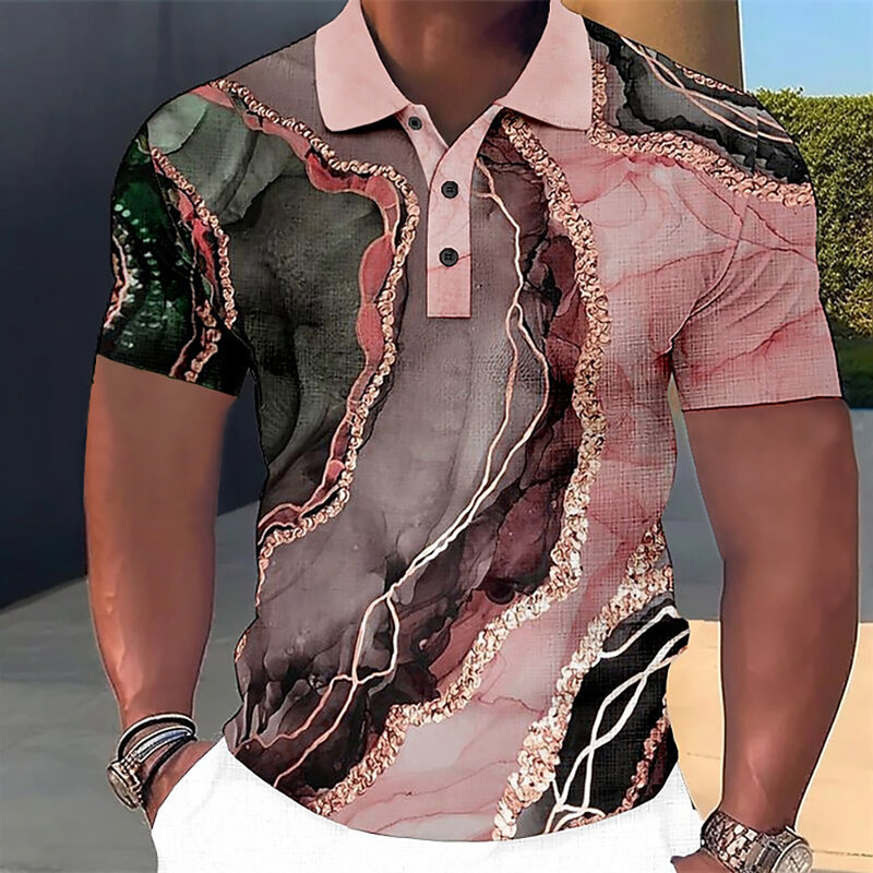 3D POLO เสื้อยืดผู้ชายหรูหราเสื้อผ้าแฟชั่นผู้ชายแขนสั้นพิมพ์ลายสีสันสดใสเสื้อเชิ้ตและเสื้อสตรีทดีไซน์เนอร์