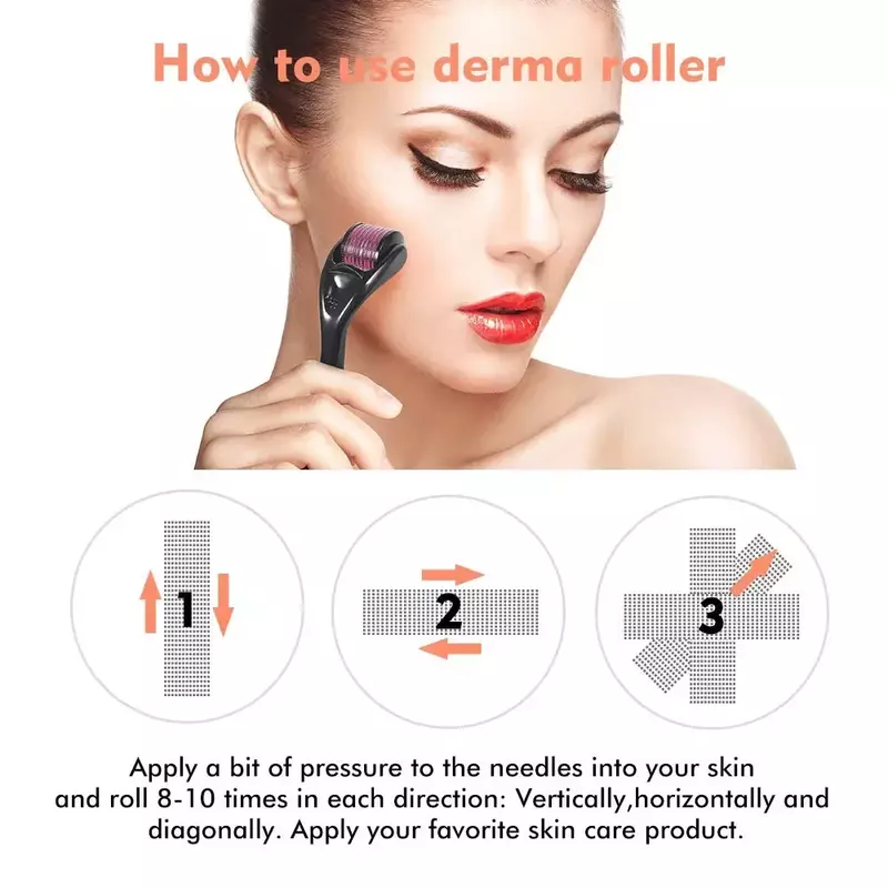 Derma Roller-Rodillo dermatológico para cara, rodillo Dermoroller de titanio con microagujas puras de 540/0,25mm de longitud, 0,3