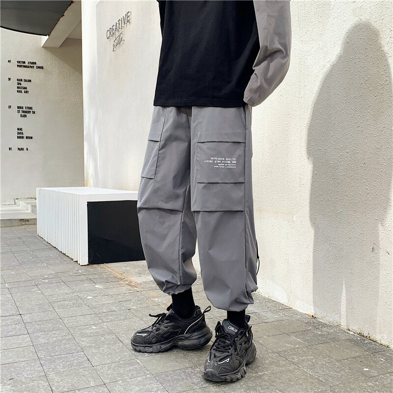 Bojówki męskie kombinezony Hip Hop moda moda Jogger Harem spodnie męskie spodnie dresowe na co dzień męskie spodnie duży rozmiar czarny Grye