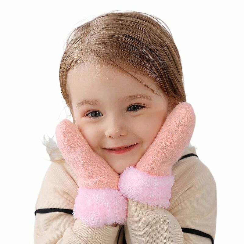 New Autumn Winter Baby Boys Girls Wool  Knitted Gloves Warm Full Finger Mittens Gloves For Children Toddler Kids