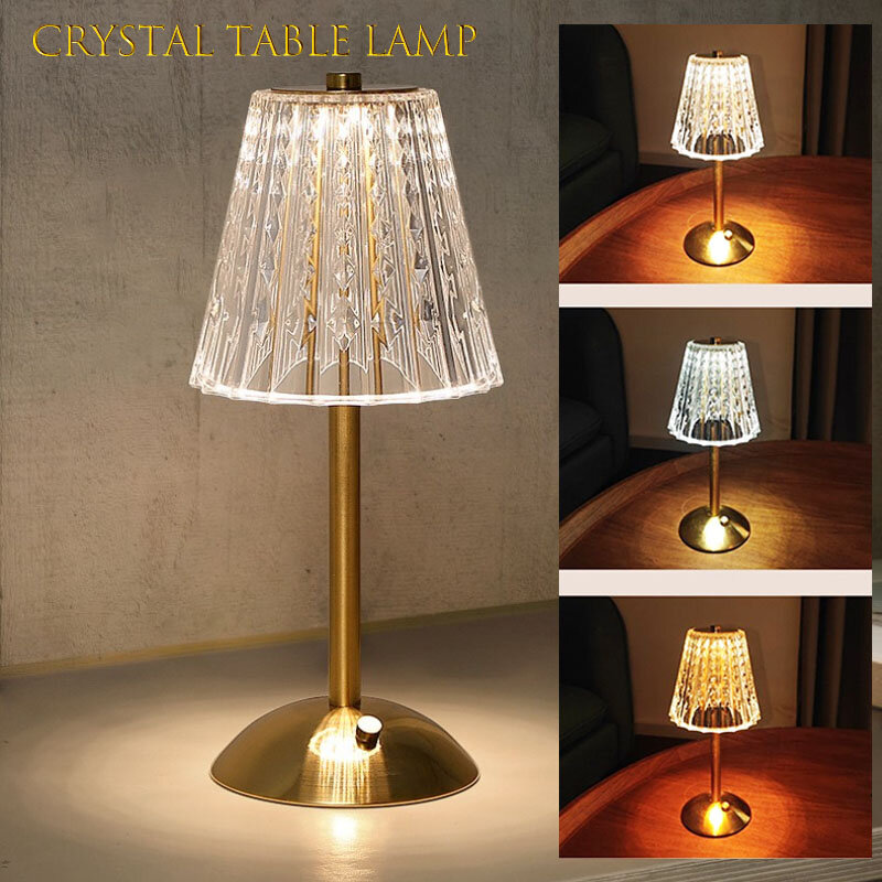 Lampe de Table en diamant avec capteur tactile, sans fil, Rechargeable par USB, idéale pour une Table de chevet, un Bar, un hôtel ou un Restaurant, en cristal