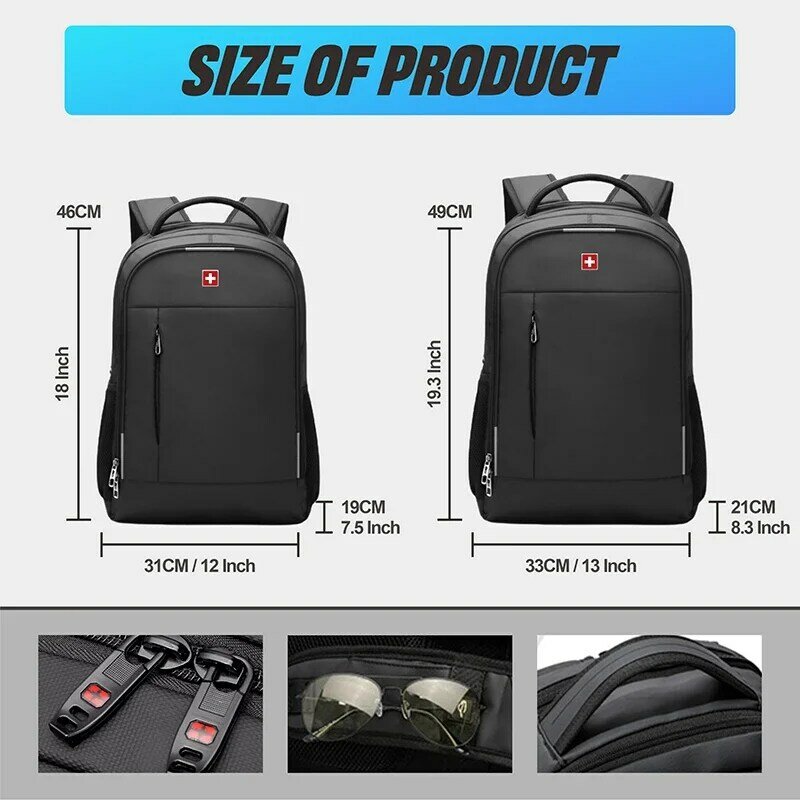 Рюкзак Швейцарский Мужской для ноутбука 17 дюймов, Модный деловой Водонепроницаемый школьный ранец с USB-разъемом, вместительная сумка