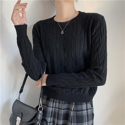 2023 New Women Autumn Winter Casual O-Neck Fried Dough Twists Long Sleeve Knitting Pullover Sweater Warm Slimming News Y83