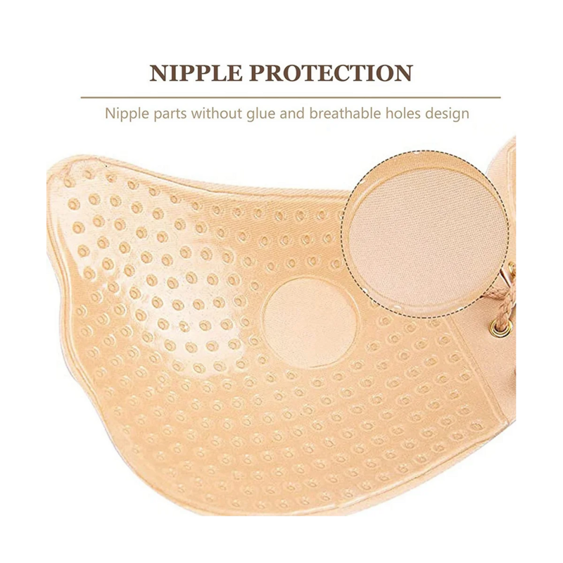 Adhesive Bra Strapless Sticky Invisible Push Up Silicone Bra for Backless Dress Women Sexy Backless Beige Size B