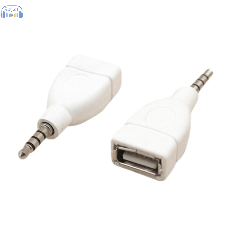 Converter Adapter USB 2.0 Female To 3.5mm Male AUX Audio Car Plug Jack White