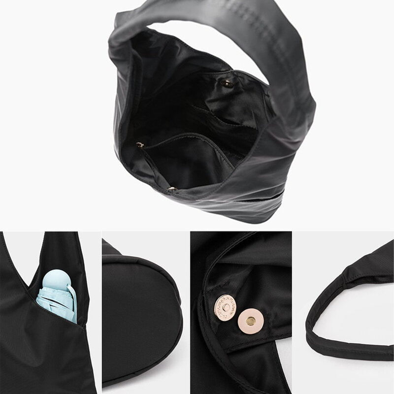 Bolsa dobrável com bolsos, sacos de ombro, sacola reutilizável, resistente a rasgos, impressão dos desenhos animados, eco-sacos, portátil, moda Harajuku