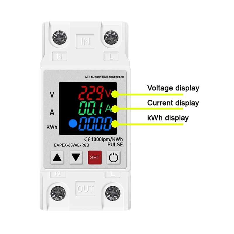 Din Rail Dual Display Adjustable Over Voltage Current And Under Voltage Protective Device, Easy To Use