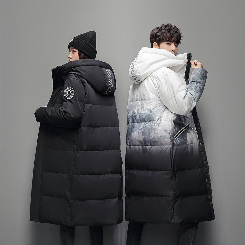 Down Jacket Couples Winter New Fashion Trend Long Style Thickened Warm Loose Casual Hat Warm Coats Man Drop Shipping