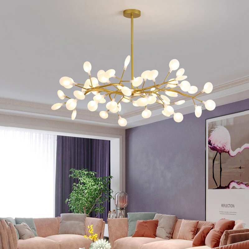 Candelabro de pétalos led moderno para sala de estar, dormitorio, cocina, lámpara de luciérnaga nórdica, iluminación interior del hogar, candelabro decorativo de lujo
