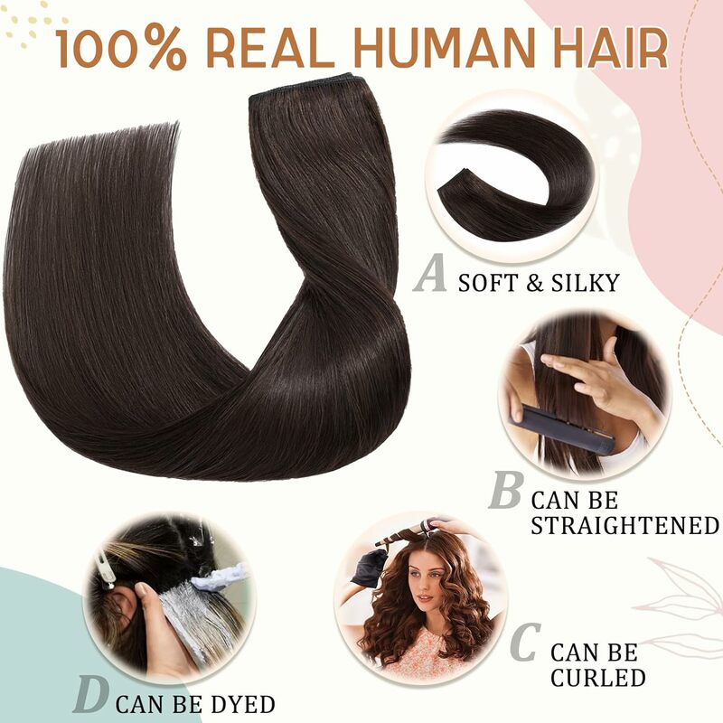 Full End Straight Clip em extensões de cabelo humano, 100% extensões reais, trama mais grossa do cabelo #2, 3, 4, 4, 5 clipes, 1 peça, 5 clipes